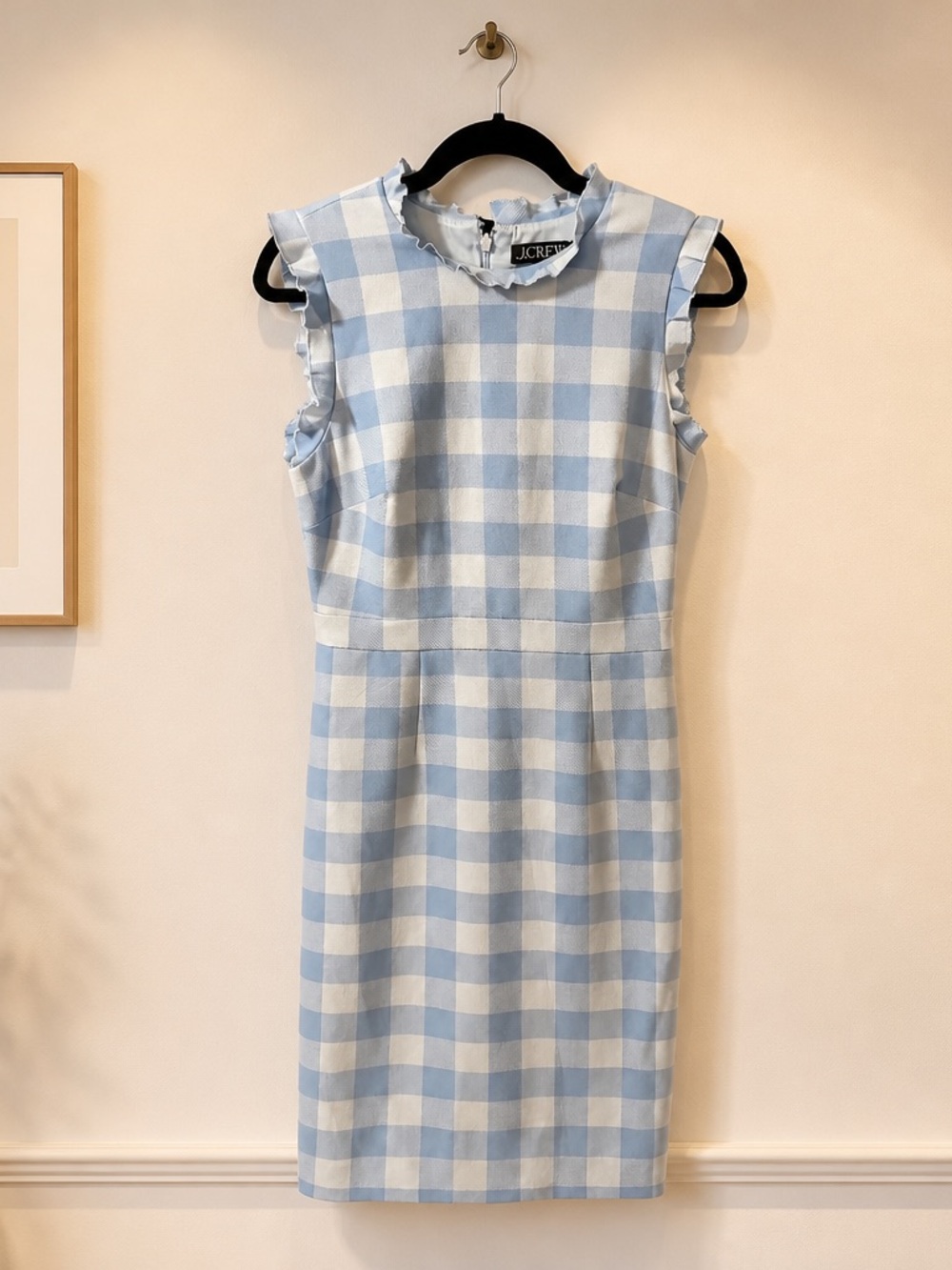 J. Crew Sleeveless Gingham Midi Dress in Light Blue and White
